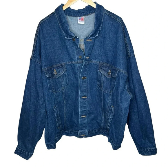 Vintage 4X denim Jean jacket oversized embossed‎ logo 895 local USW Texas 4XL TX - Picture 13 of 13
